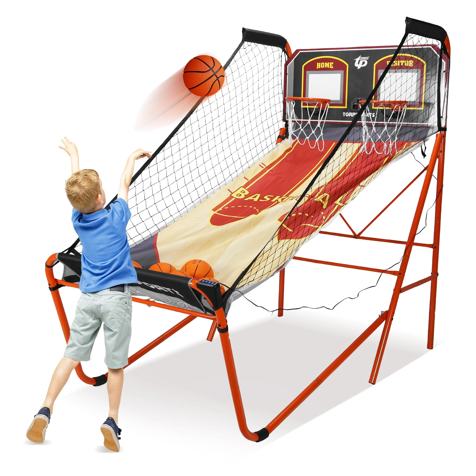 Arcade Basketball Game Set Foldable Indoor Basketball Indoor Outdoor Toy Double Electronic Basketball Machine for Kids Adults