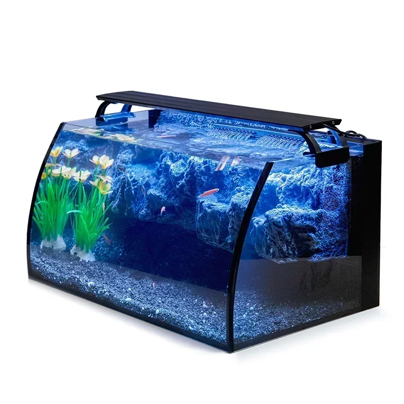 LED Light Glass Aquarium Betta Fish Tank Kits, Fish Tank Aquarium with 3D Background Decoration