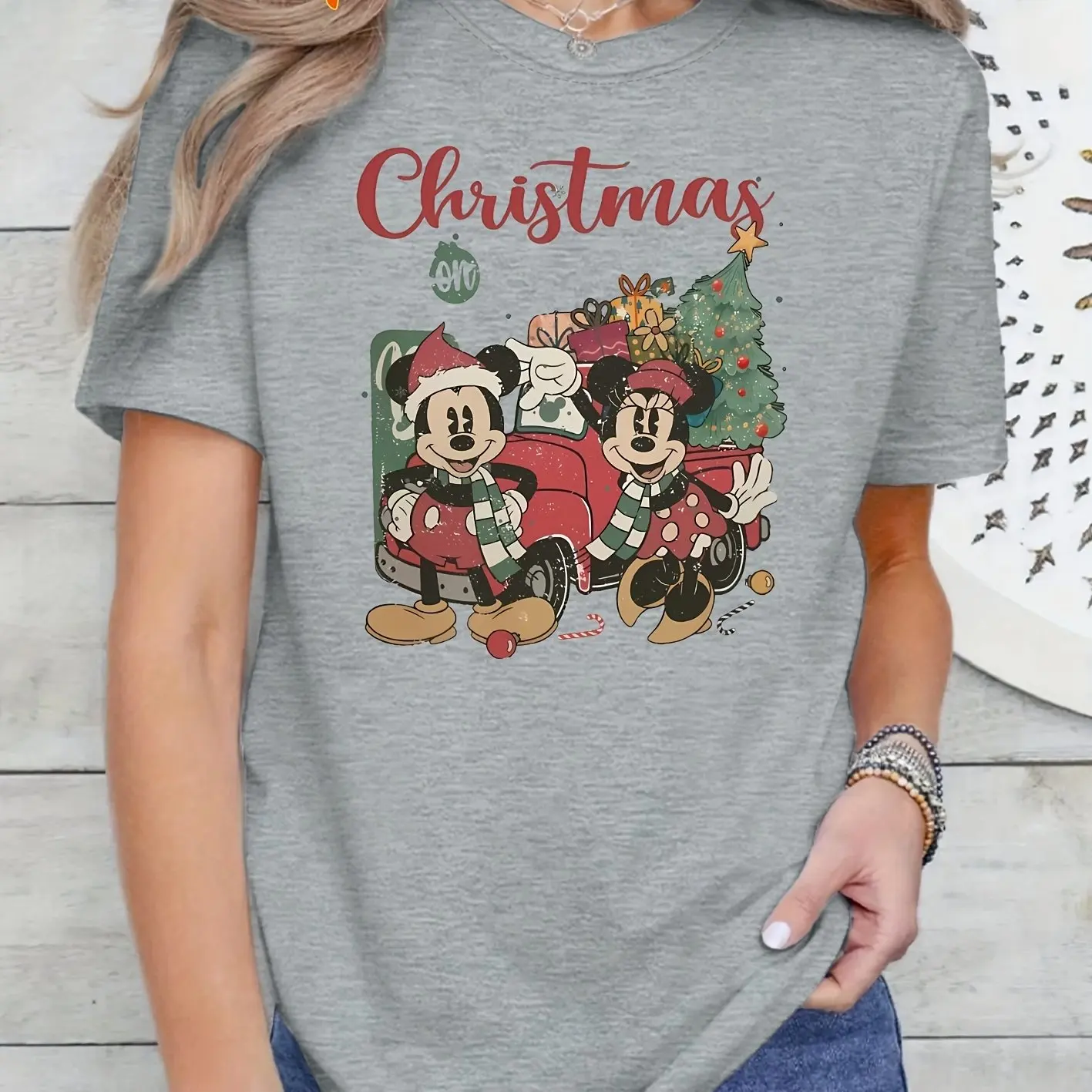 

Рождественская футболка с Микки Маусом Диснея, хлопковая мужская и женская повседневная модная свободная футболка большого размера с короткими рукавами, унисекс, наряд для мероприятий