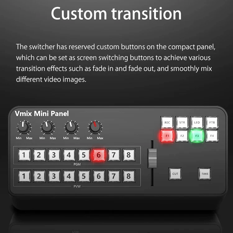 Tyst Vmix Mini Video Switcher Streaming Card Mixer Avmatrix Photo Studio Camera Switcher Bedieningspaneel MIDI2.0