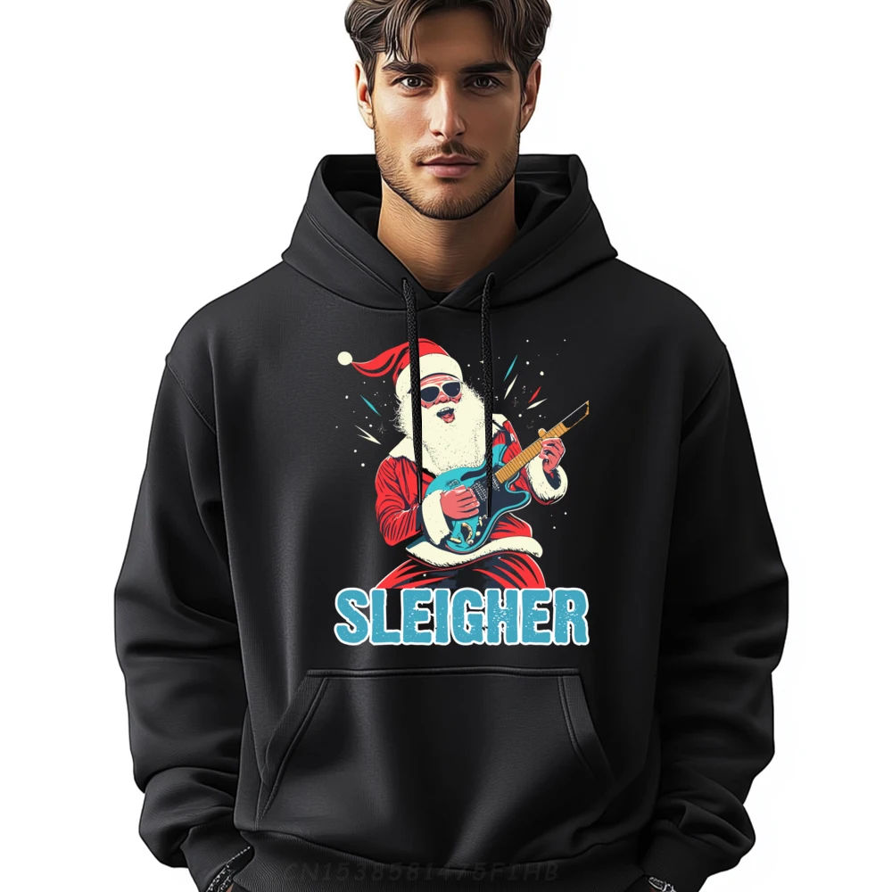 

Sleigher Christmas Santa Playing Guitar Men Pullover Hoodies High Quality Student Casual Everyday Men Clothes Figures