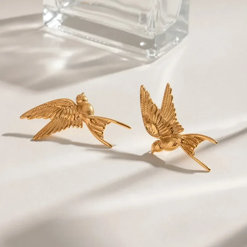 Minar Unique Metallic Dove of Peace Pendant Dangle Earrings for Women Non Tarnish Titanium Steel 18K Gold PVD Plated Jewelry view 3