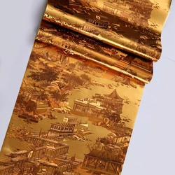 Golden 3D Qingming Shanghe Map Wallpaper Tv Background Restaurant Hotel Box Maid Map Pegatinas de pared Decoración del hogar Retro New Chinese Gold Foil Wallpaper