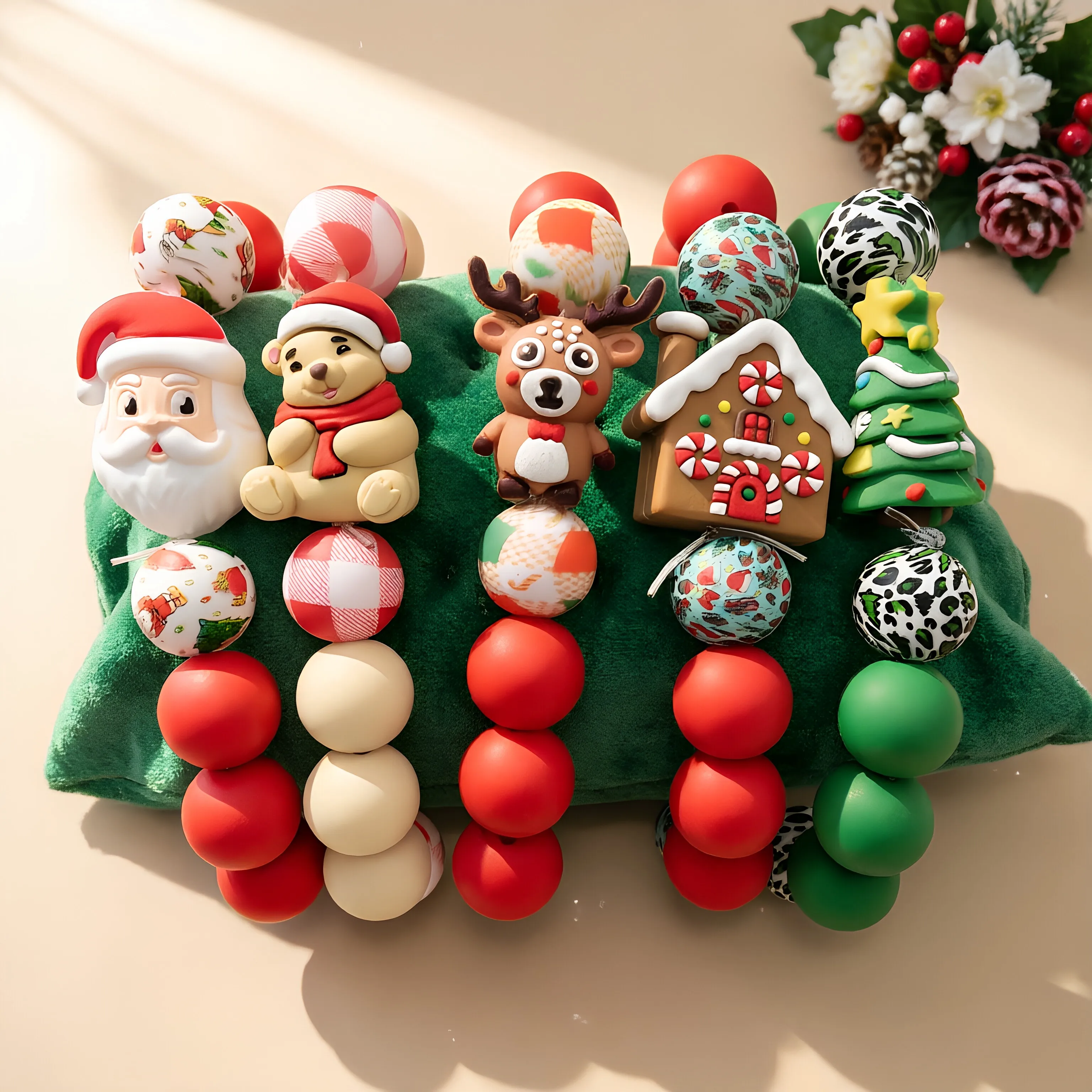 31/55-teiliges Weihnachts-Silikonperlen-Set für DIY-Halsketten, Armbänder, Dekorationen, Stifte, Schmuckanhänger usw. Geburtstagsgeschenk für die Feiertage – Detail 3