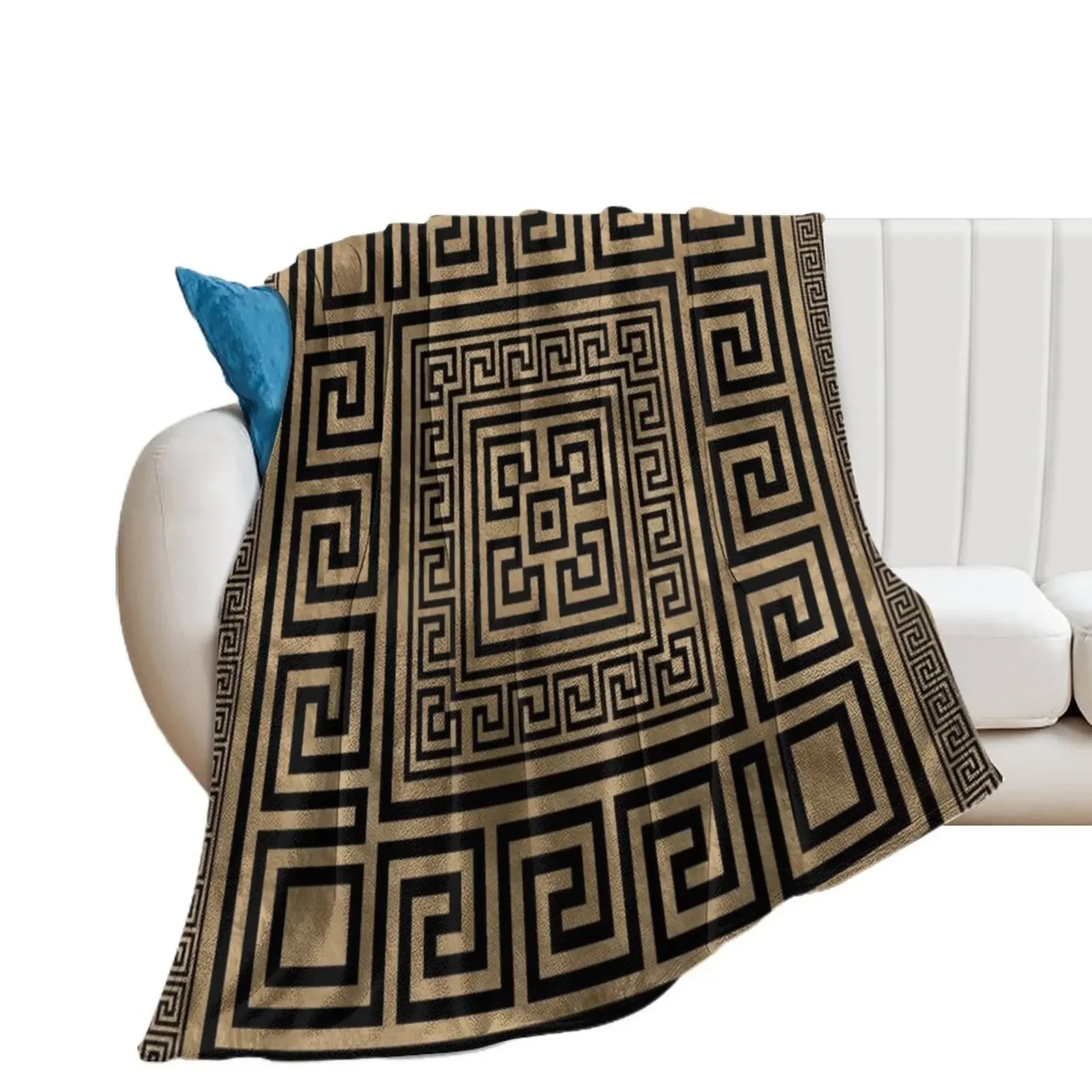 

Greek Key Ornament - Greek Meander -Black on gold Throw Blanket Kid'S manga Luxury Thicken Blankets For Sofas Blankets