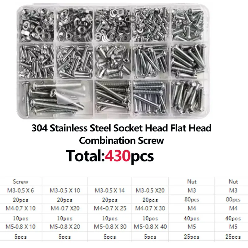 Hex Button Socket Head Cap Screw Hexagon Thread Machine Metric Nut Bolt Assortment Kit Set M3~M6