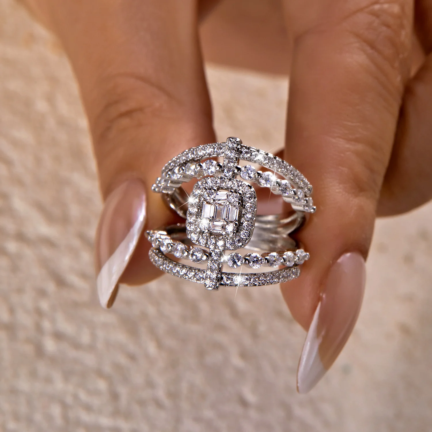 Französischer Palast-Rococo Antik Vintage Zirkonia Kupferring für Damen Eleganter Königlicher Hof Filigran Statement-Schmuck – Detail 5