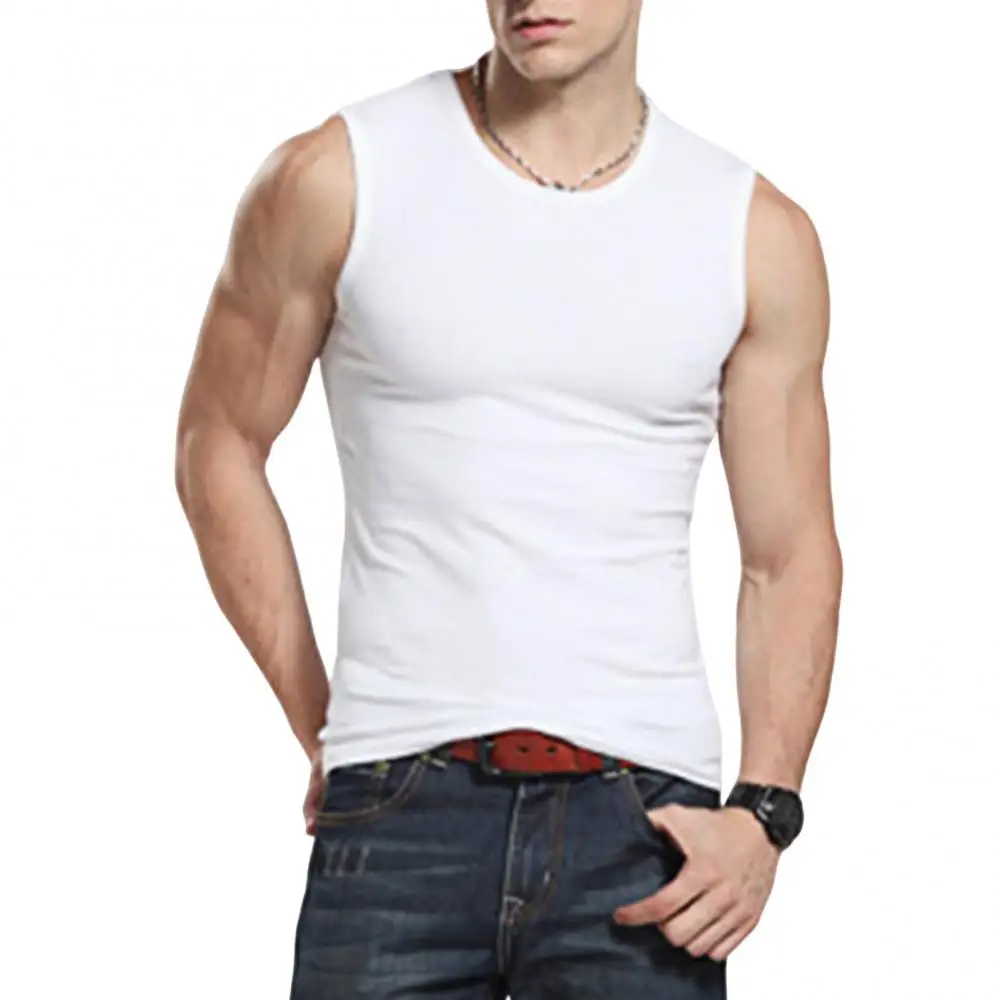 2021 Fashion Men Solid Color Casual Sport T Shirt Sleeveless Round Neck Vest Slim Fitness Tank Top Undershirt Men\'s Clothing