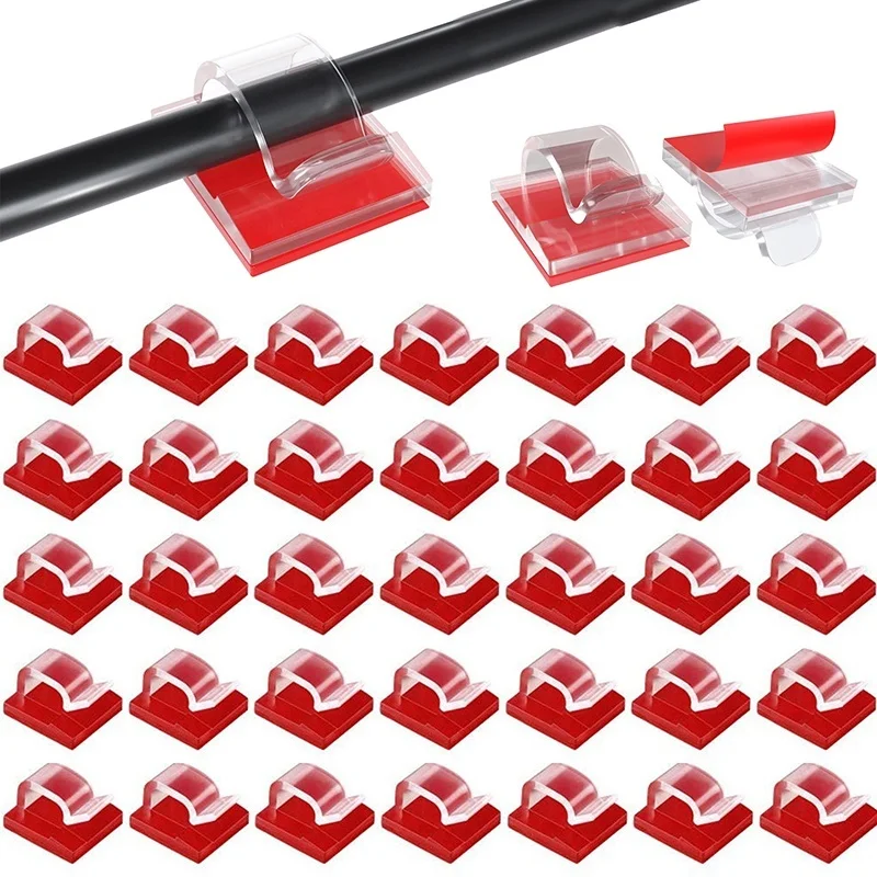 50Pcs Self Adhesive Cable Management Cord Clip Organizer Cable Winder Adjustable USB Data Cable Fixer Fastener Clips For Office