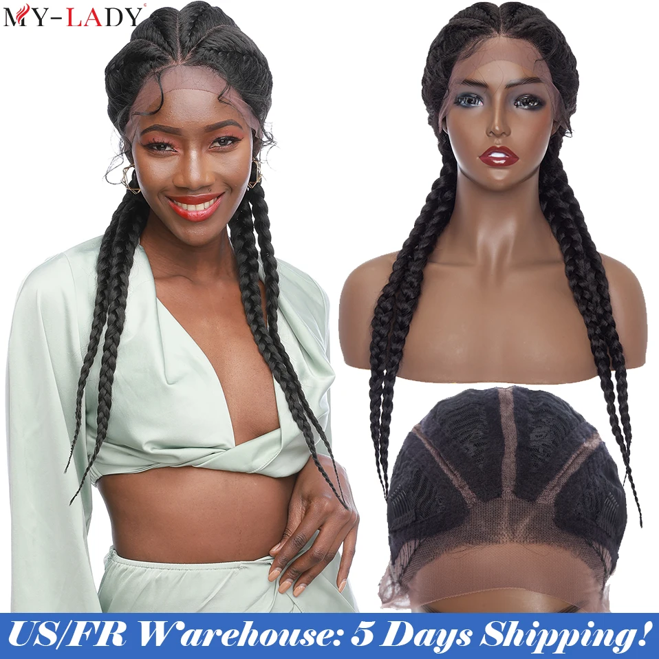 My-Lady Synthetic 24inch Box Braids Wigs Lace Front Wig Braided Lace Wigs African American Dutch Cornrow Braids Wig For Women