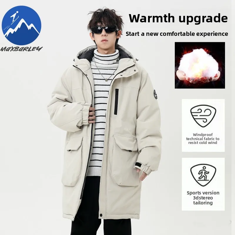 

Maxbarley Fashion Long Parka Men Winter 2026 New Vintage Thick Warm Multi-Pocket Padded Jacket Hiking Ski Cold-proof Hooded Coat