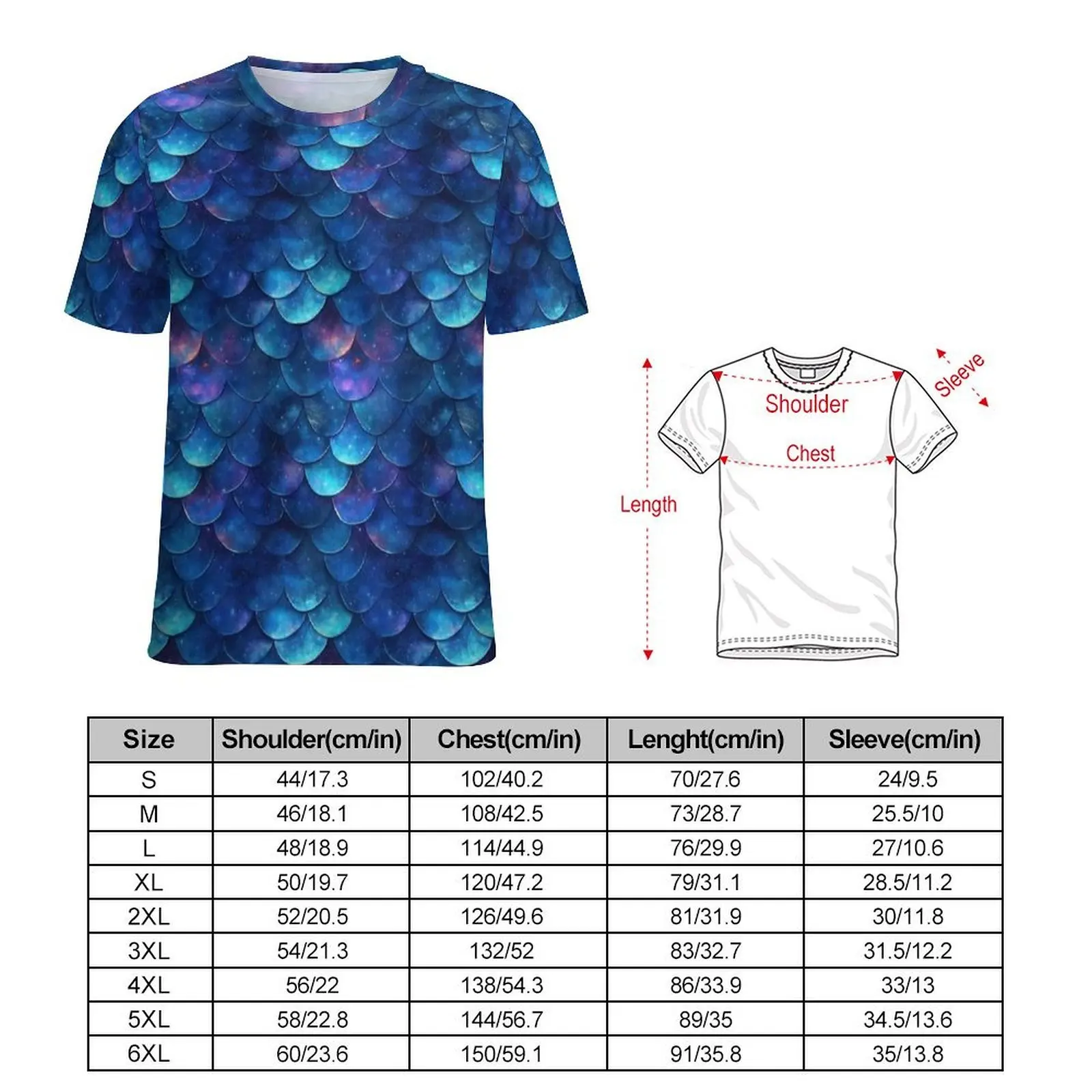 Men Galaxy Blue Scale Print T-Shirt  Harajuku T-Shirts Short-Sleeve Custom Tshirt Cheap Original Y2K Fun Plus Size Top Tees