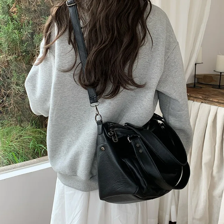 Vintage Multi Zipper Motorcycle Bag Travel Tote Large Capacity Handbag Shoulder Crossbody Bag