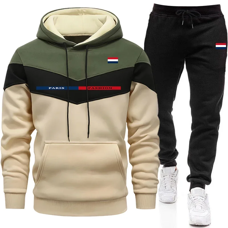 Paris Fashion Men's Set Hooded Sweatshirt Sweatpants Fall Winter Daily Casual Sports Jogging Suit Outdoor Comfort Hoodie Outfits