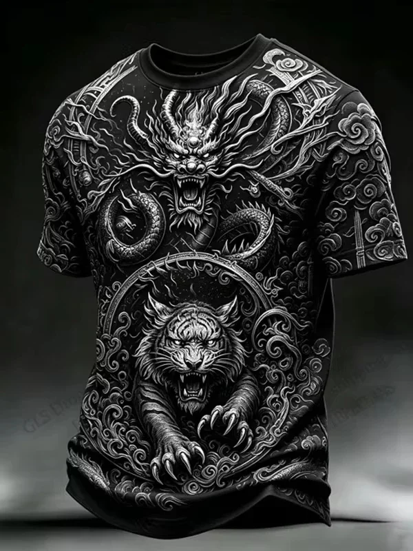Vintage Chinese Dragon Samurai 3d Print T-shirt Men Women Fashion Breathable Short Sleeve Tops Tees
