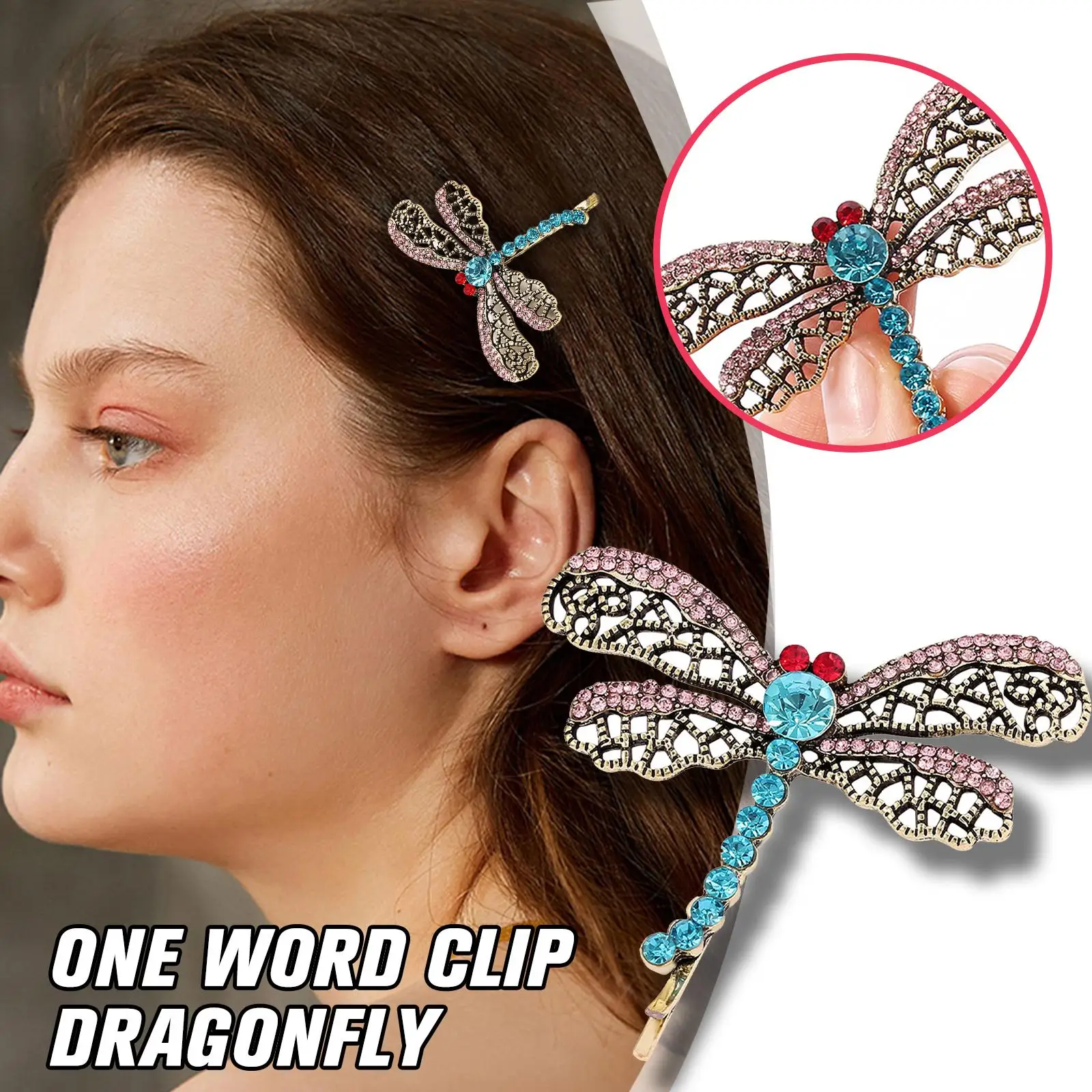 Vintage Dragonfly Hair Pin Bobby Pin Halloween Retro Rhinestone Dragonfly Hair Clip Side Clips One word clip dragonfly for Girls