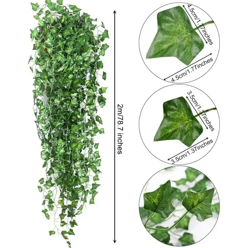 2.1M Artificial Plant Green Ivy Leaf Garland Silk Wall Hanging Vine Home Garden Decoration Wedding Party DIY Fake Wreath Leaves