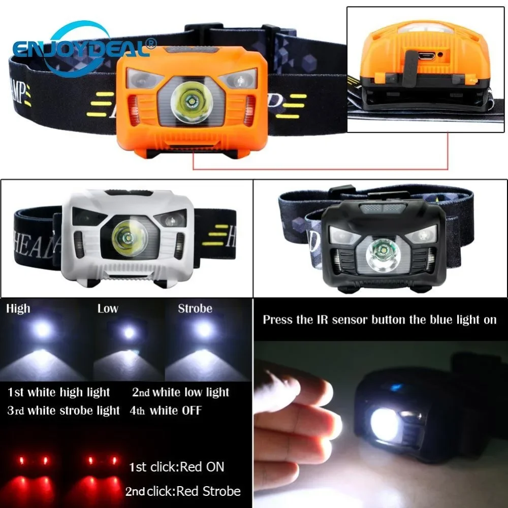 Lampe frontale à LED avec capteur IR, Rechargeable par USB, idéale pour la pêche de nuit, le Camping ou la chasse, nouveau modèle, 3000 lumens