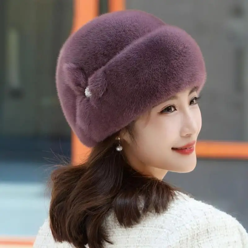 

Russian Style Plush Winter Hat Elegant Adjustable Fisherman Cap Winter Women Flower Decor Windproof Caps Exquisite Gift Hats