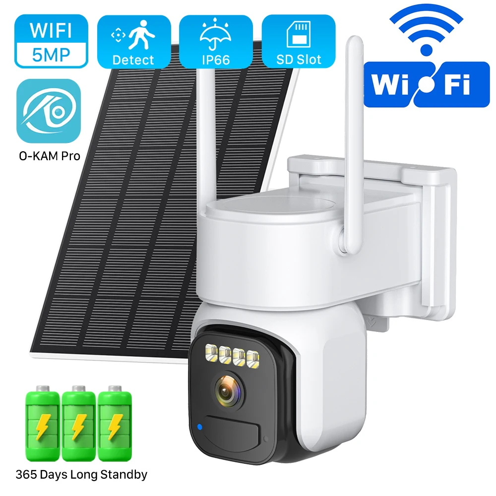

Wireless Solar Powered IP Camera WiFi PTZ Outdoor with Built-in Battery Long Standby 8MP 4MP 2MP Video Surveillance O-KAM