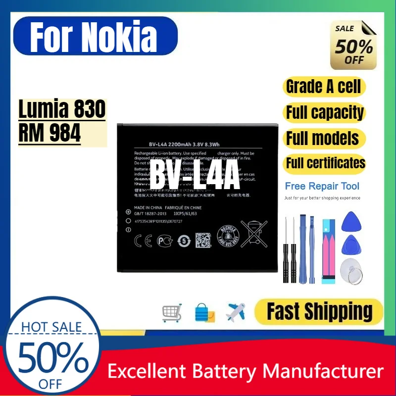 0 Cycle BV L4A Battery for Nokia Lumia 830 RM 984 Phone High Quality Replacement Lithium Polymer Grade A Cell with Tools
