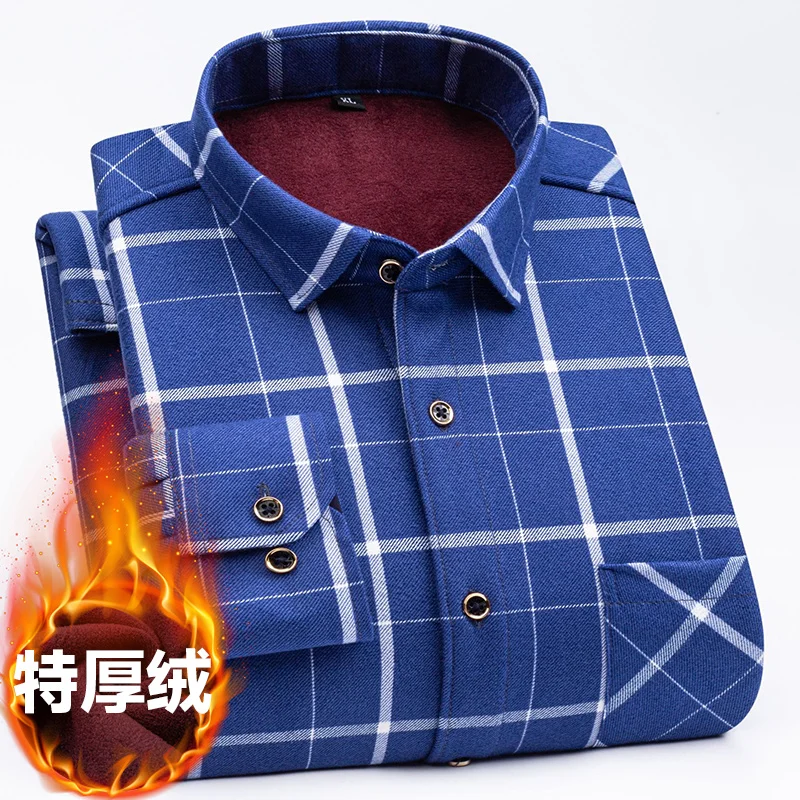 7XL8XLPlus-size men\'s double-sided velvet autumn and winter plaid plaid long-sleeved shirt winter middle-aged and elderly shirt