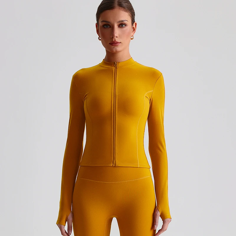 Women Slim Fit Full Zip Up Wokrout Jacket Long Sleeve Gym Yoga Sports Top With Thumb Holes Stretch Nylon Athletic Track Jackets