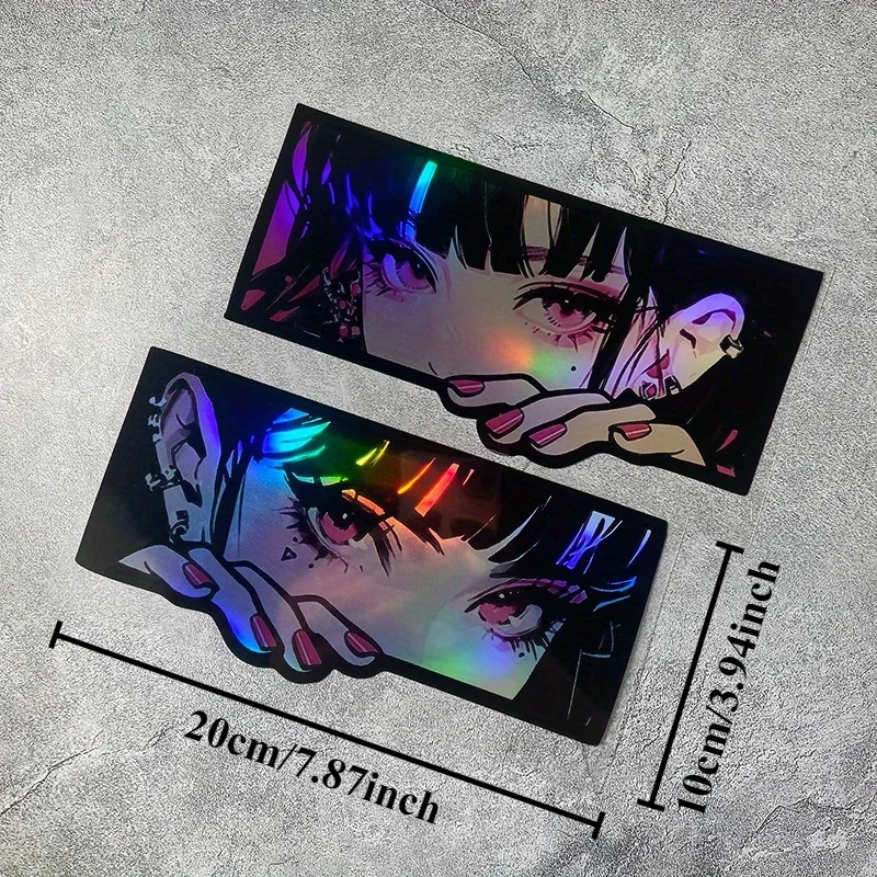 สติกเกอร์โฮโลแกรมลายการ์ตูนสาวอนิเมะ 2 ชิ้น/ชุด สำหรับติดรถยนต์ รถจักรยานยนต์ ดีไซน์การ์ตูนสะดุดตา สำหรับตกแต่งภายนอก