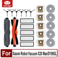 For Xiaomi Robot Vacuum X20 Max / X20 Por / D102GL / D109GL Vacuum Parts Main Roller Side Brush Hepa Filter Mop Cloth Dust Bag