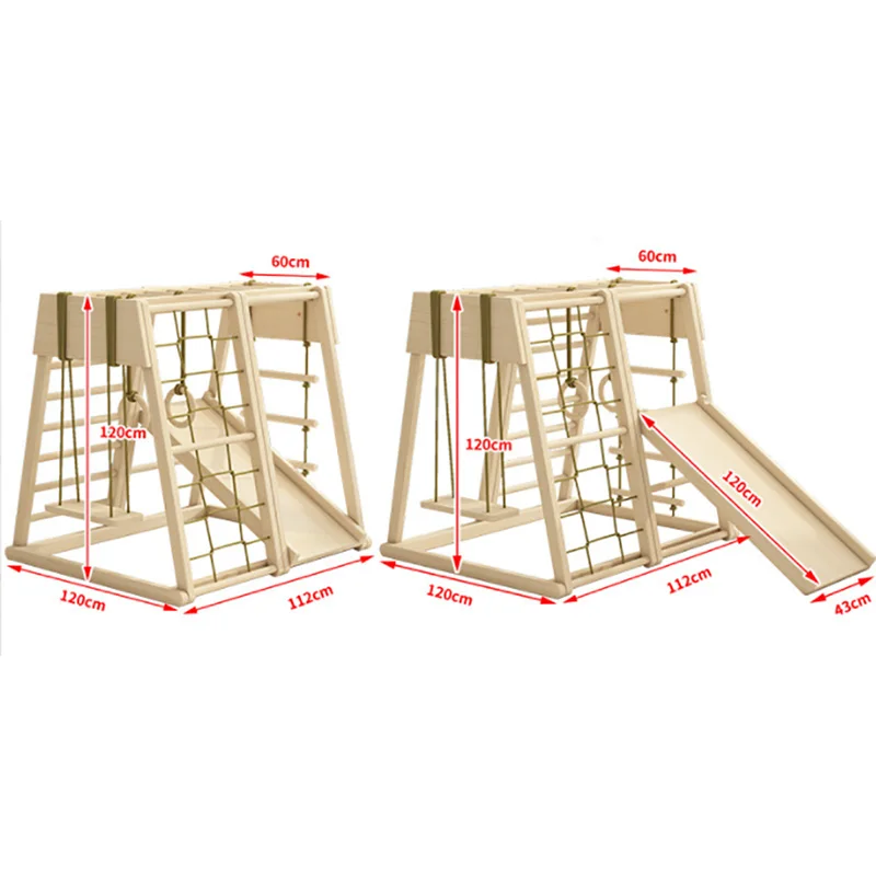 

Indoor Wooden Slide and Swing Set Wooden Indoor Climbing Frame Kids Playground Equipment Wooden Climbing Wall Toys