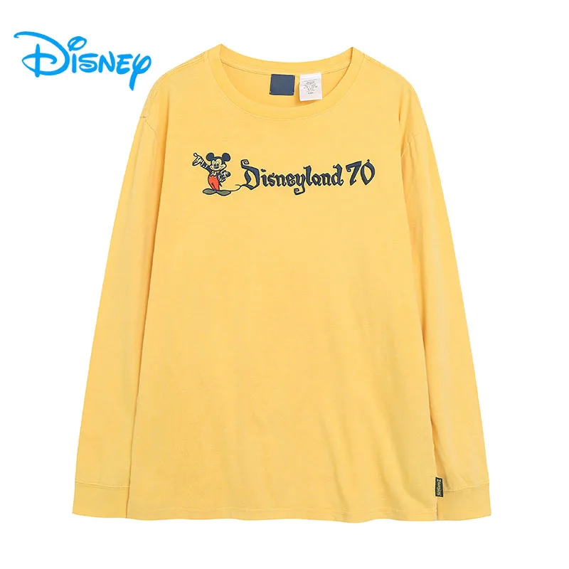 

Disney 70th Anniversary Long Sleeve T Shirt Disneyland Letter Embroidery Mickey Cartoon Tee Women Casual Tshirt Top O Neck