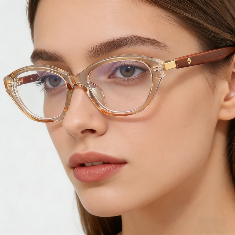Retro-Katzenaugenbrille für Damen mit Holzmaserung-Optik, Blaulichtfilter, Vintage-Mode-Brillengestell, Damen-Computerbrille