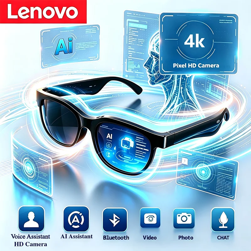 

Lenovo 2026 Smart AI Sunglasses 4K Camera AI Translation Bluetooth Music Call Recording Outdoor Sports for Men Women