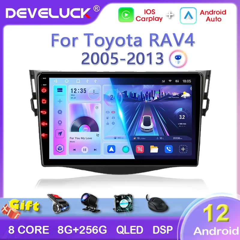 

Android 12 Car Radio Carplay Auto For Toyota RAV4 2005 - 2013 Multimedia Video Player 2 din 4G WIFI GPS Stereo RDS DVD Head unit