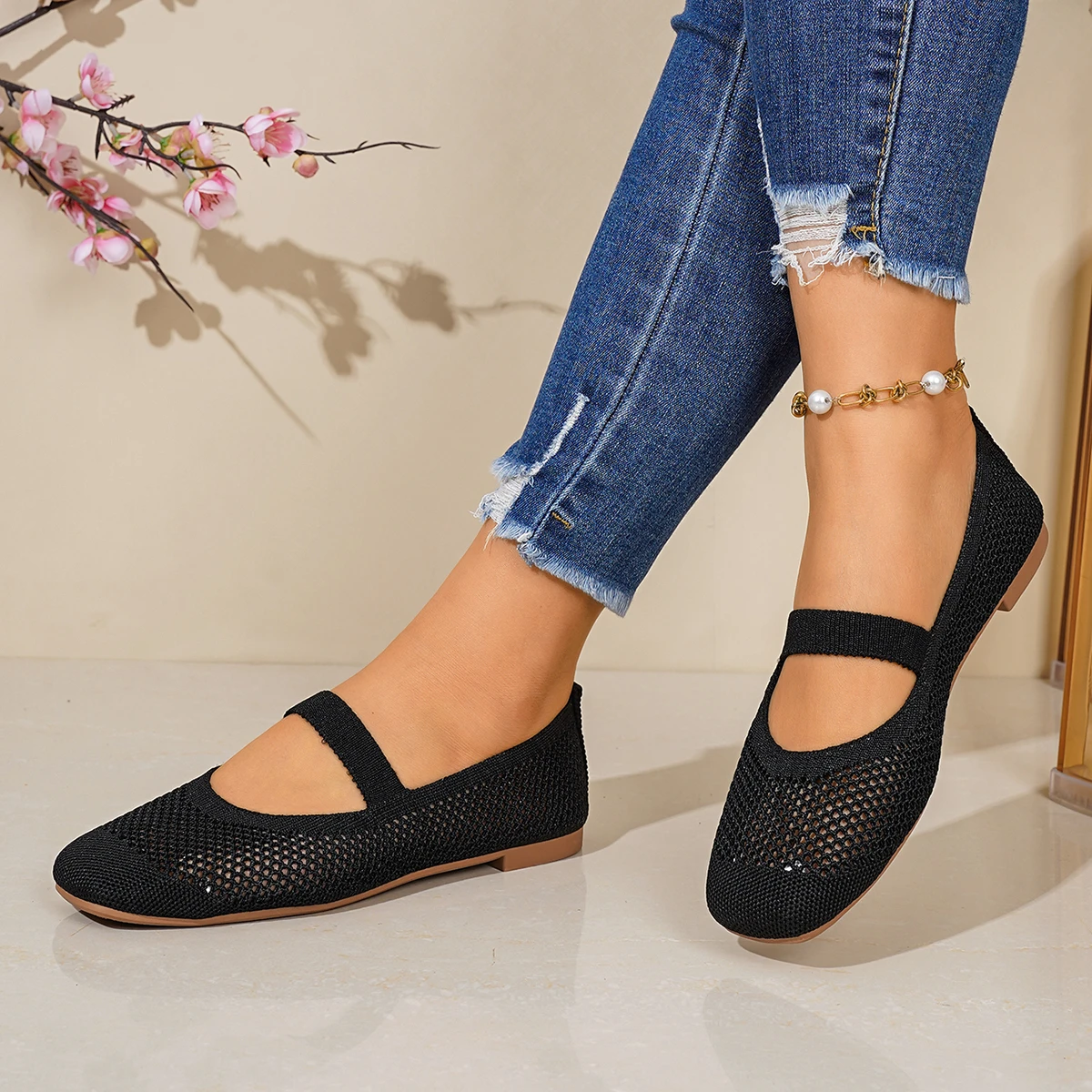 Damen Flache Schuhe Slip-on Faltbare Loafer für Frauen Quadratische Spitze Einzelschuhe Ausgehöhlte Modische Mutter-Freizeitschuhe für Damen – Detail 13