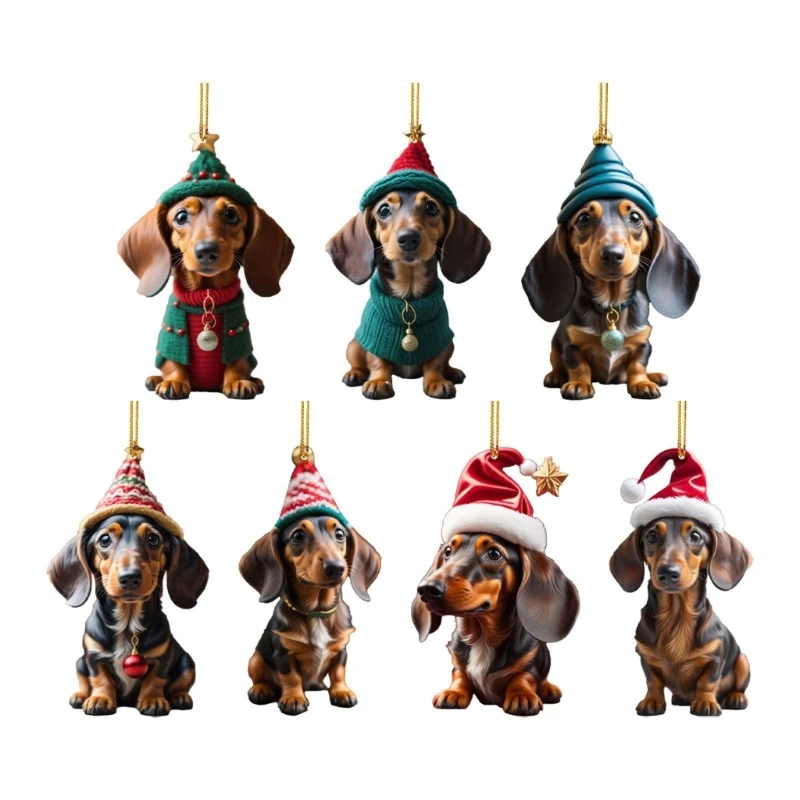 จี้ต้นคริสต์มาสพร้อมเชือกเส้นเล็กอะคริลิค Xmas Dachshund แขวนเครื่องประดับตกแต่งตกแต่งต้นคริสต์มาส Dropshipping
