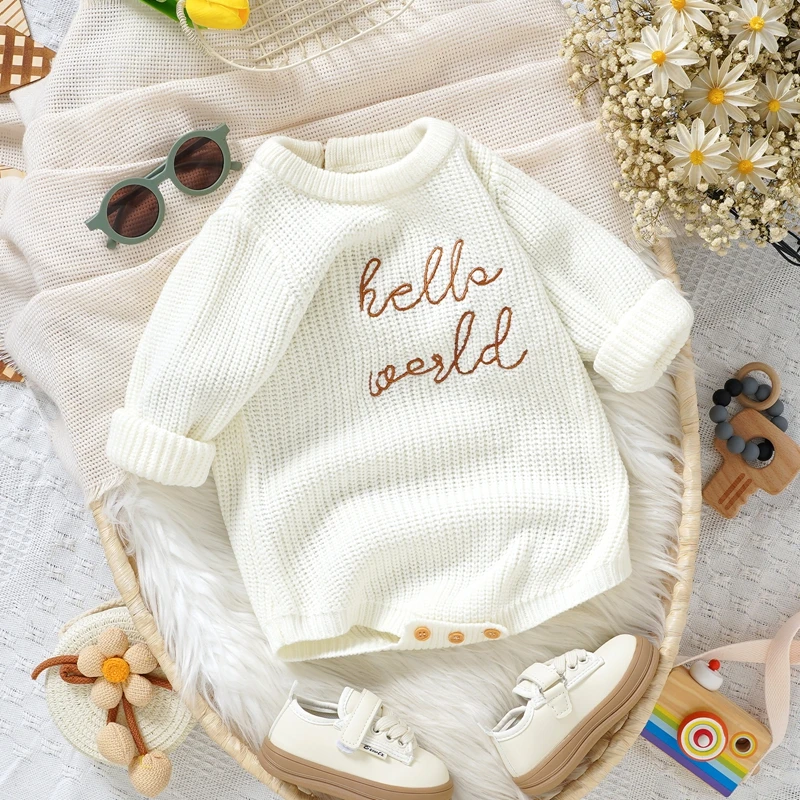 Baby Girls Boys Sweater Rompers Letter Embroidery Long Sleeve Infant Bodysuits Fall Clothes