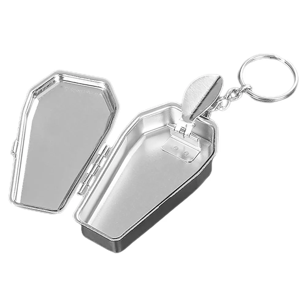 

Portable Mini Ashtray Metal Coffin Shaped Keychain Pocket Size Decorative Keyring Cigarette Accessory Vintage Party Gift
