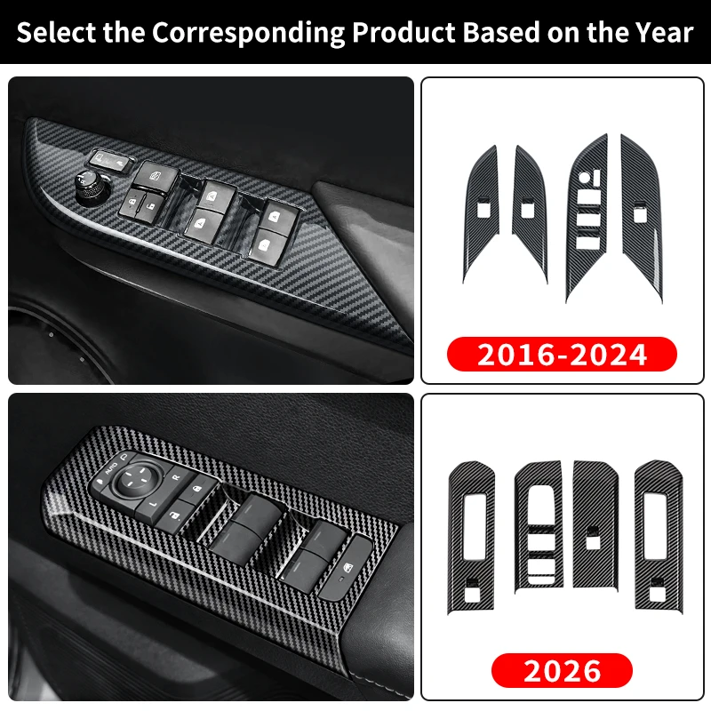 For 2016-2026 Toyota Hilux Pickup Truck Car Window Switch Panel Cover Trim Carbon Fiber Pattern Interior Decoration Accessories