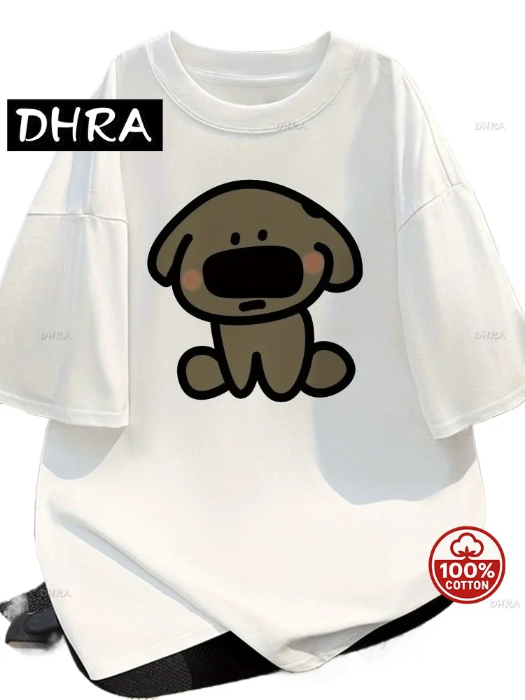 

Cotton Short Sleeved T-shirt for Women with Cartoon Dog Print Pattern Casual Commuting Top Fashionable and Comfortable T-shirt