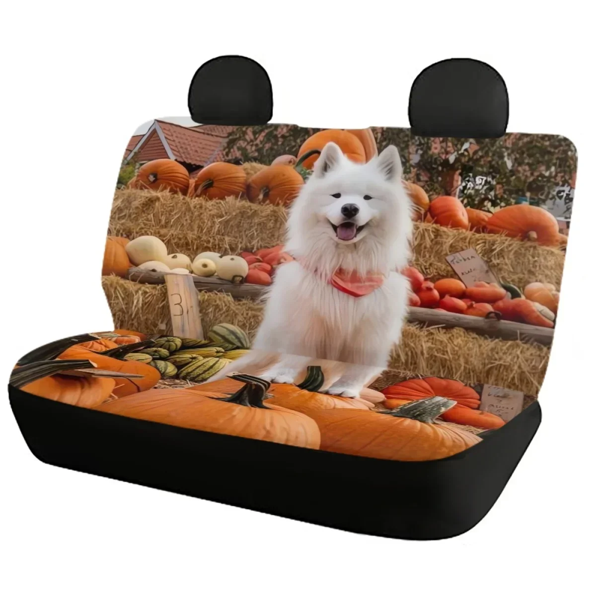 New Kawaii Samoyed White Dog Pattern Interior Spare Parts Front Back Seat Cover Set Soft Easy Install Luxury Design Accessories