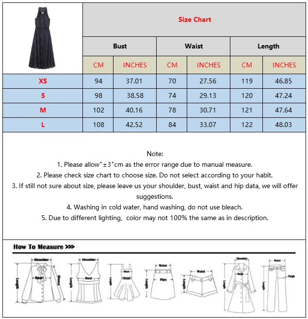 BSAY 2026 Vintage Elegantes Damen Polka Dot Halter-Midikleid mit Metallverzierung, geraffter Taille, plissiert, ärmellos, A-Linie, langes Kleid – Detail 1