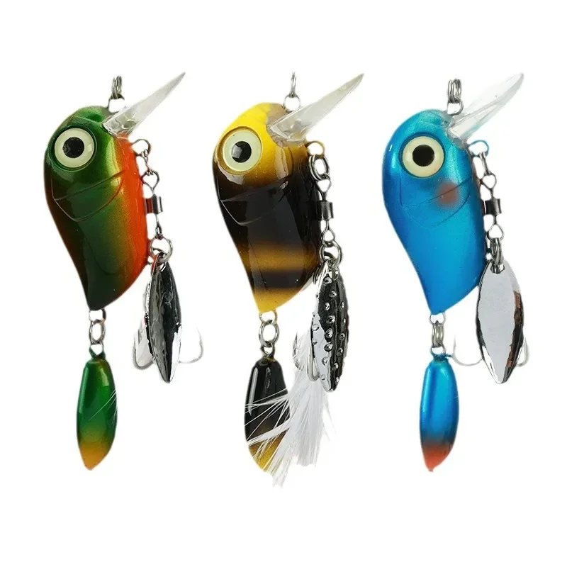 Micro Tappy Fishing Lures Crank Floating Wobblers Tongue Plate Fishing Spinners Spoon with Feather Rotates Bass Trout Crankbait