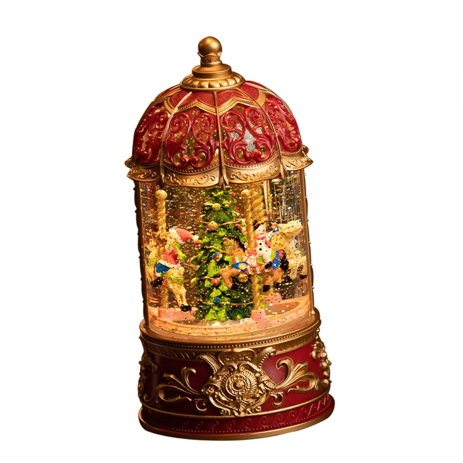 Lighted Musical Box Christmas Scene Rotatable Tabletop Christmas Lantern