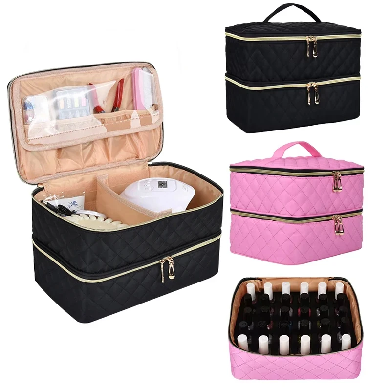 Nail Polish Storage Bag Essential Oil Bag Portable Cosmetic Nail Care Kit Double Layer 30 Compartment Nail Care Tool Storage Box