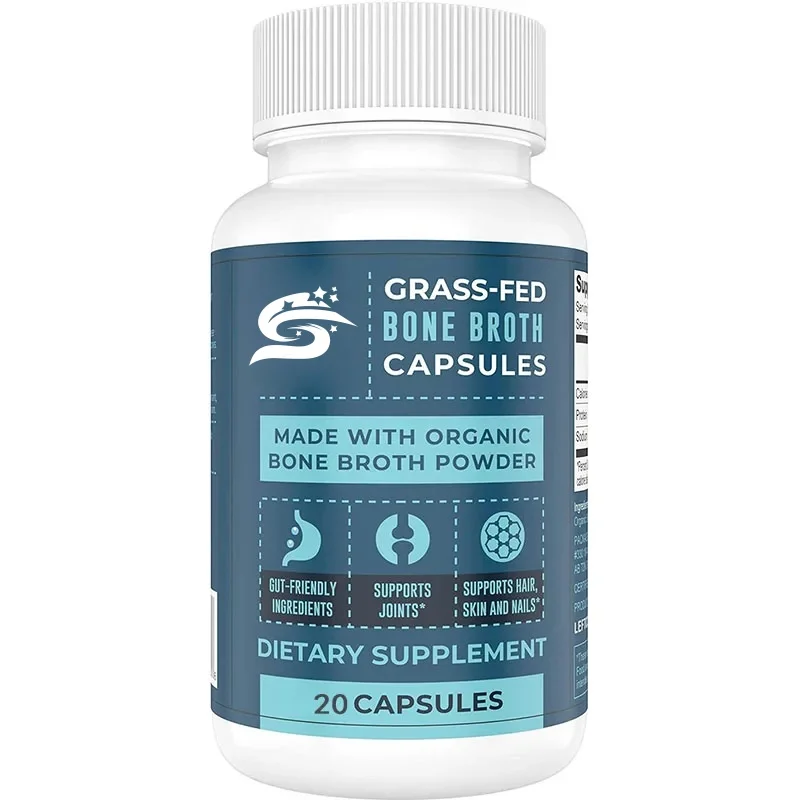 Grass Fed Bone Soup Capsules Contain Organic Bone Soup Powder And Collagen. Organic Bone Soup Powder Collagen Supplement.