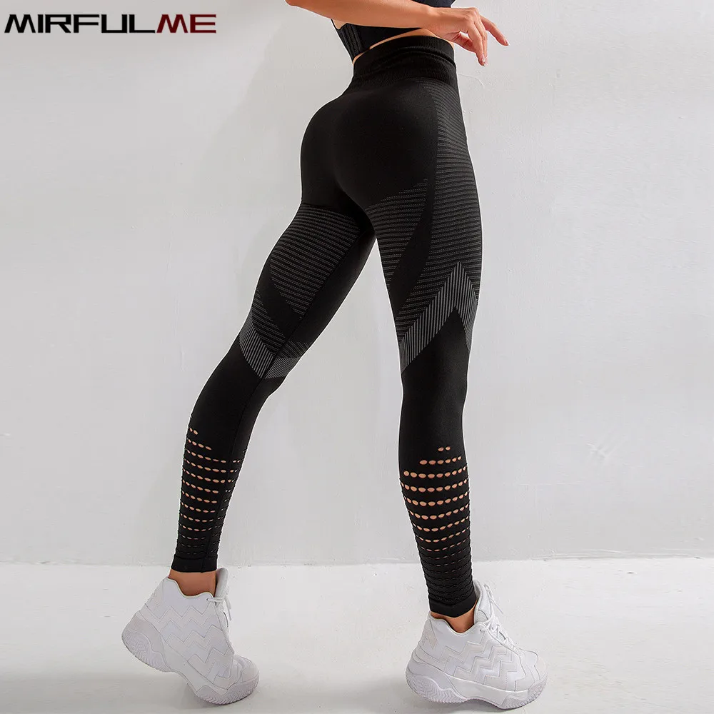 Women Seamless Sport Leggings High Waist Yoga Pants Mesh Breathable Slim Running Trousers Elastic Hip Lifting Gym Fitness Tights