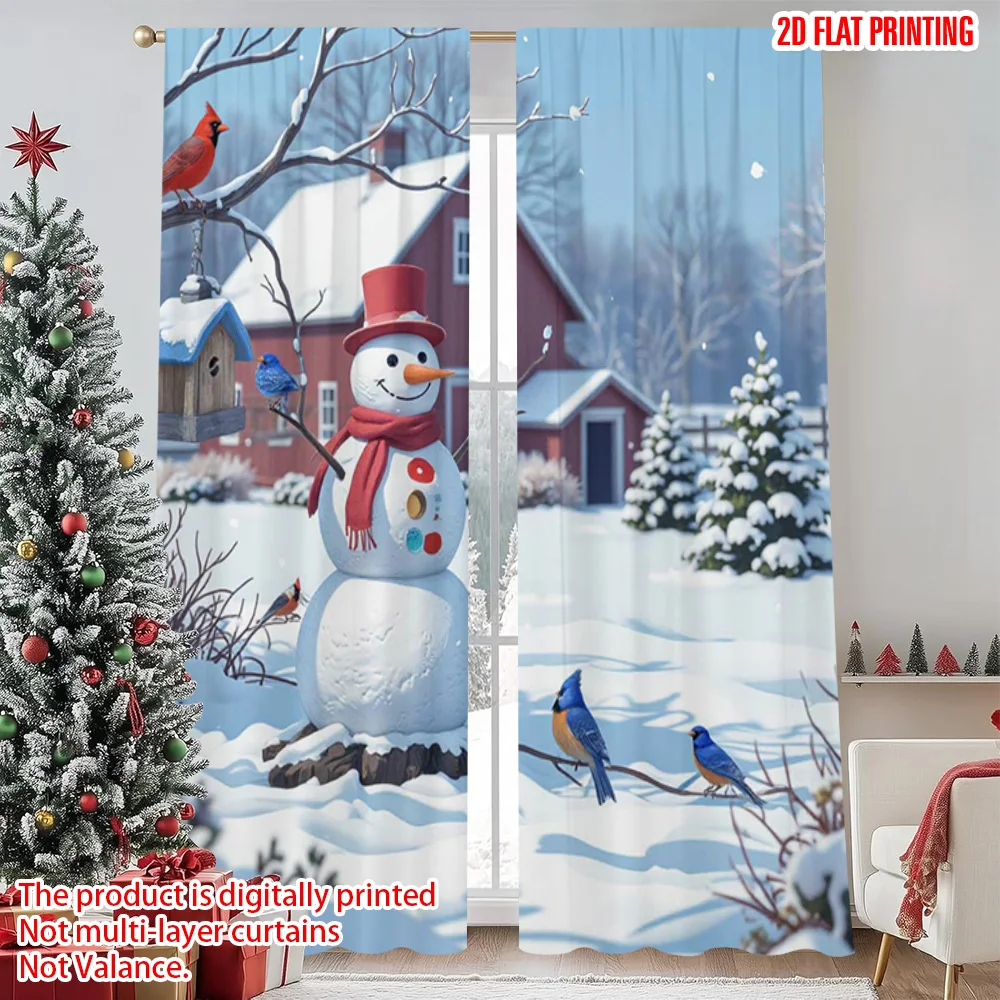 

2pcs 2D flat printing Merry Christmas Popular Curtains Christmas Snowman2 Polyester Without Electricity Festive Curtains Perfect