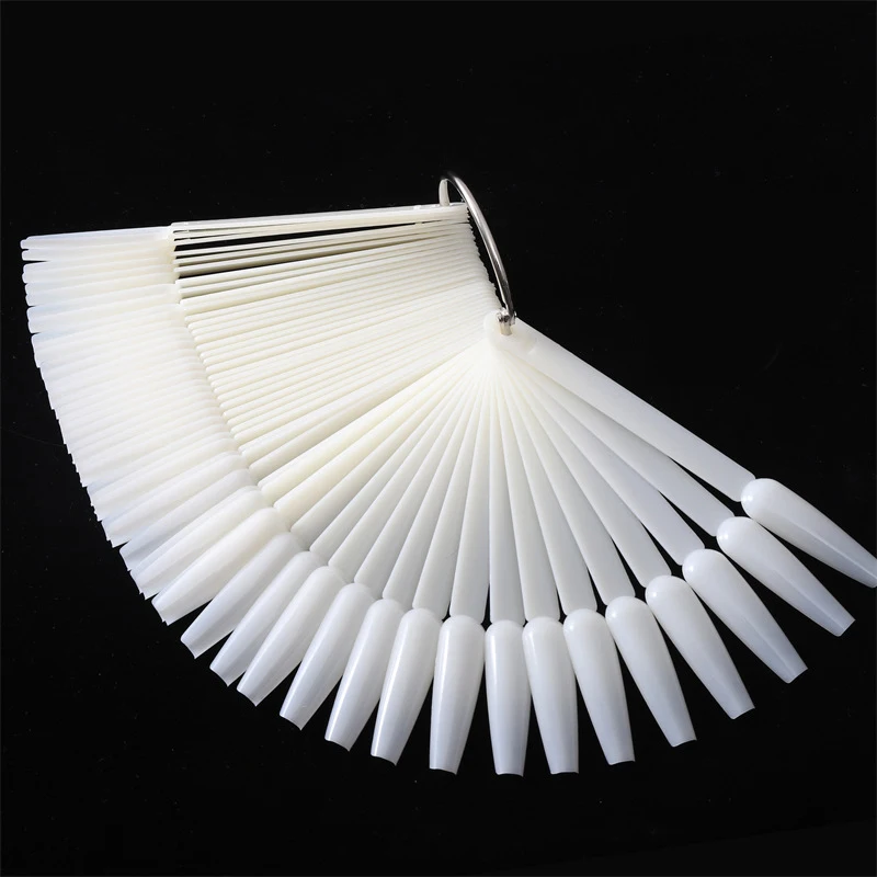 50Pcs Coffin Nails False  Tips Fan Display Color Palette Card Practice Chart for  Polish with Removable Ring