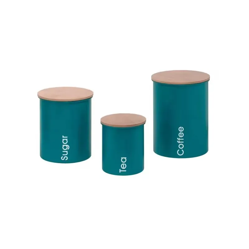 

Set of Carbon Steel Canisters With Bamboo Lids (500ml) for Coffee Sugar and Tea Storage in Kitchen